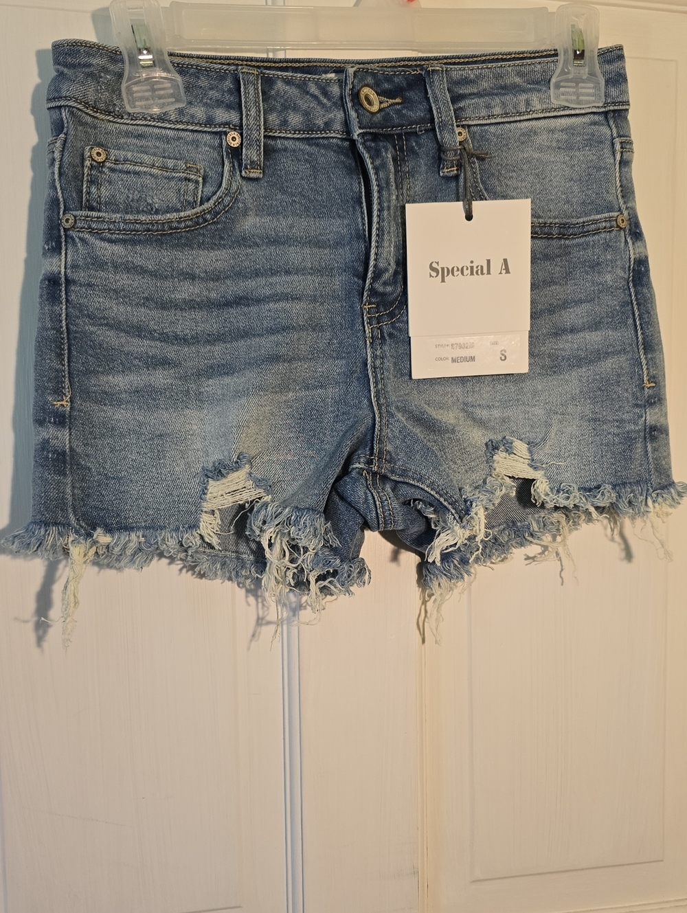 Special A Light Blue Distressed Denim Shorts Size S NWT